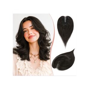 RUWISS 10in Human Hair Topper Dark Brown Clip In Hairpiece for Thinning Hair 21g
